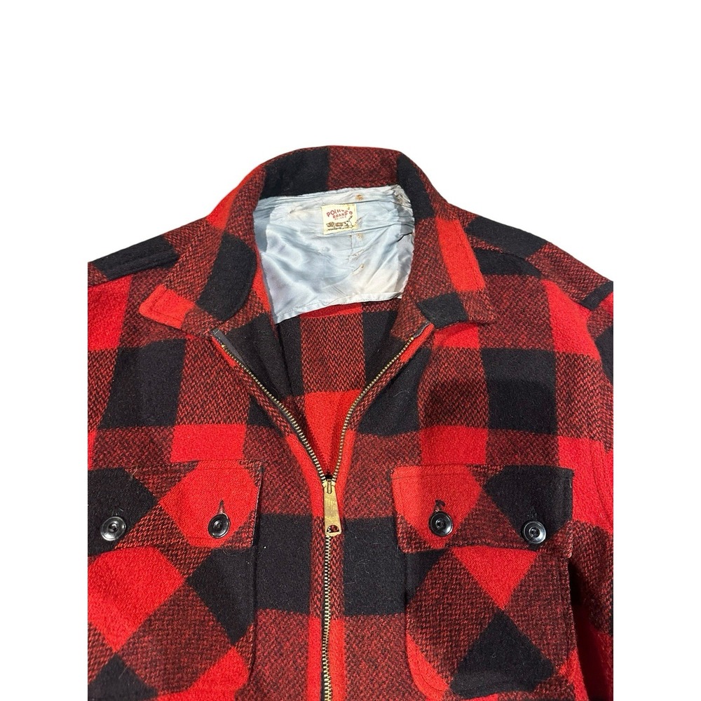 Vtg 50s-60s Pointer Brand Chore Jacket Buffalo Plaid Hunting Wool Coat Brass Zip - Picture 5 of 8